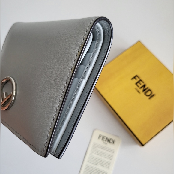Fendi Gray Bifold Compact Leather Wallet - Picture 4 of 12